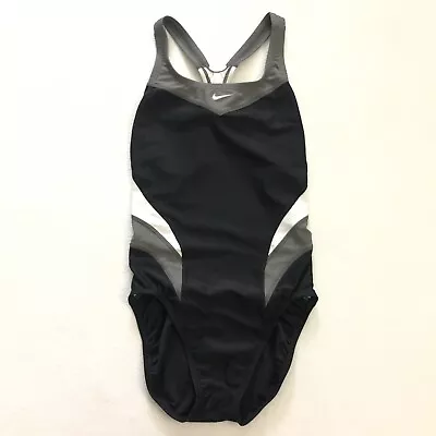 Nike Women Black Gray White Victory Power Back One Piece Swim Swimsuit 32 6 • $21.99