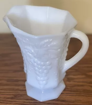 Vintage Anchor Hocking Milk Glass Pitcher Vase Grapes Vines Leaves 20 Oz • $19.79