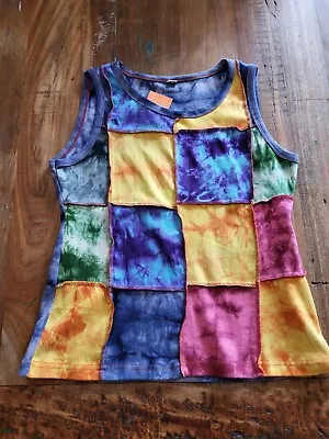 KPC K&P Craft Tie Dye Patchwork Tank Top Womens Large 100% Wool Made In Nepal  • $12