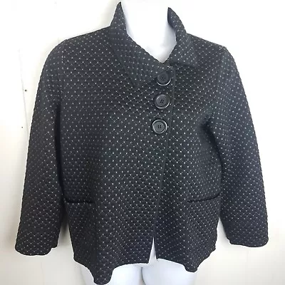 Habitat Jacket M Black Quilted Button Front White Print 3 Button Womens • $19.99