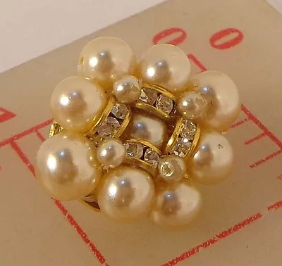 $11.99 • Buy 3 Beaded Czech Shank Buttons Glass Pearls & Gold Rhinestone Rondelles 7/8  1512