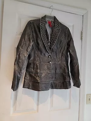 V Cristina Silver Studded Vegan Leather Moto Jacket Size 12  • $45