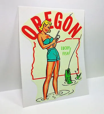 Oregon State Pinup Vintage Style Travel Decal Vinyl Sticker Luggage Label • $4.69