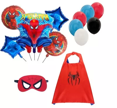 $7.99 • Buy Superhero Spiderman Costume Mask Cape Balloons For Boy Girl Kids Birthday Party