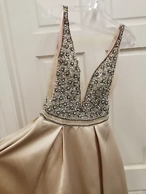 Tiffanys Size 8 Tiana Champagne Gold Evening Dress Prom Gown BNWT  • £349.99