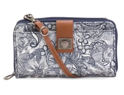 Sakroots Navy Artist Circle Printed Coated Canvas Wristlet/Cross Body Bag-NWT • $83.94