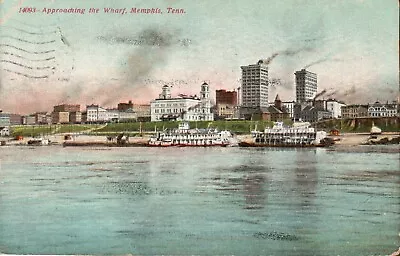 Memphis TN. Approaching The Wharf  OLD PADDLE BOATS Postcard.POSTED IN 1908 • $4.99