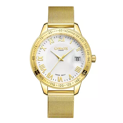 Ladies Quartz Watch Gold Refined Timer Tachymeter Mesh Band GAMAGES • £59.99