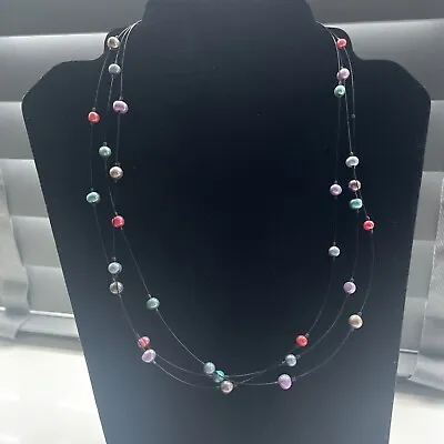 Floating Freshwater Pearls - Colourful  Illusion Necklace 3 Strands B • £16