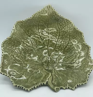 Vintage Bordello Pinheiro Olive Green Leaf Dish/Bowl ~ Portugal • $29.25