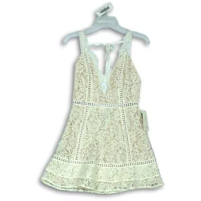 Tobi Womens Beige Floral Lace Sleeveless Back Zip Mini Dress Size Medium • £12.01