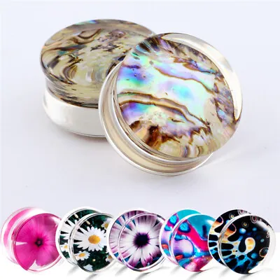 Pair Charm Acrylic Double Flared Flesh Tunnel Stretcher Ear Plug Shell Jewellery • $5.46