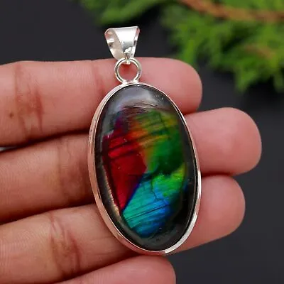 Multi Fire Labradorite Gemstone Pendant Handmade 925 Sterling Silver Jewelry • £10.60