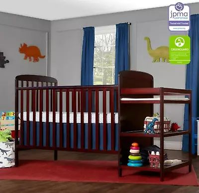 Cunas Para Bebes Convertible Marco Cama Para Niños Cambiador Baby Crib Cherry • $249.99