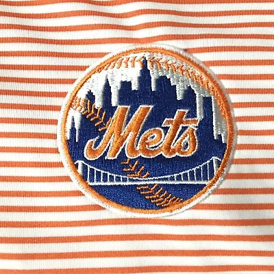 New York Mets Polo Shirt Men XXL Orange Striped Game Nike Fit Dry Swoosh MLB * • $25