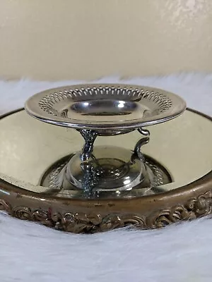 Bristol Silver By Poole EPCA Footed Dish Reticulated Edge Floral Embellished VTG • $20