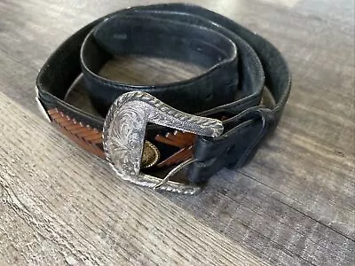 Tony Llama Size 44 Western Silver Buckle Conchos Brown Leather Belt Men’s • $29.95