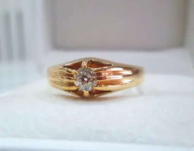 Antique 14ct Yellow Gold Old Round European Cut Diamond Signet Unisex Mens Ring • $360.03