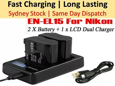 2×  EN-EL15 Battery +USB Dual Charger For Nikon D750 D800 D7000 D7100 NEW • $34.94