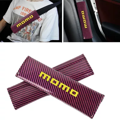 Universal MOMO Carbon Fiber Look Car Seat Belt Cover Shoulder Pad Protector • $13.99