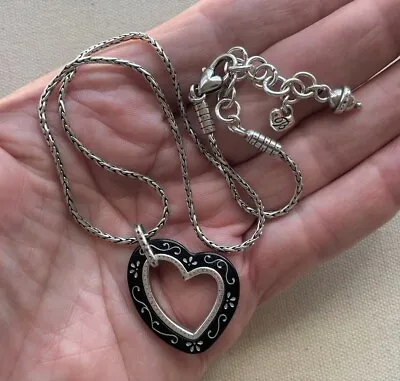 $44 • Buy Brighton Metro Reversible Heart Necklace Black Tortoise Etched Pendant 16-18 