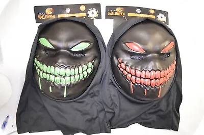 U PICK Happy HALLOWEEN Light Up MASK Battery MONSTER Green Or Red With Hood Att • $9.79