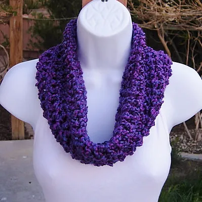 SUMMER COWL SCARF Bright & Dark Purple Blue Small Short Crochet Knit Neck Warmer • £18.33