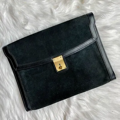 Vintage Gucci Black Suede & Leather Envelope Clutch Made In Italy • $200