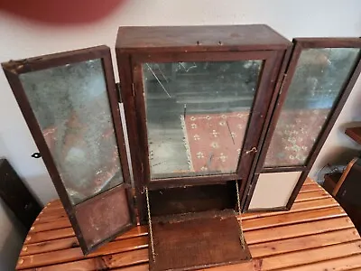 Antique Medicine Cabinet Wood Mount In Wall Cupboard • $150