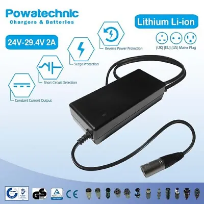 29.4V 2A Lithium Li-Ion Charger For 24V Bike Scooter Wheelchair Golf TGA Battery • £38.90