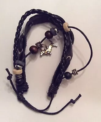 Leather Beaded Dachshund Charm Bracelet • $3.95