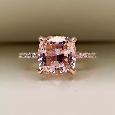 Lab Created Morganite 2.00Ct Cushion Cut Women's Solitaire Ring Rose Gold Plated • $110.61