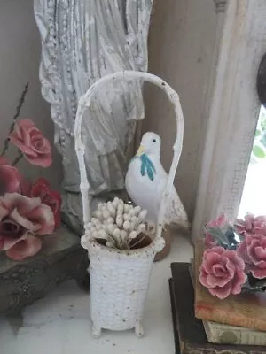 OMG Old Vintage Small CAST IRON WHITE BASKET PLANTER Vase Footed With Handle • $208.50