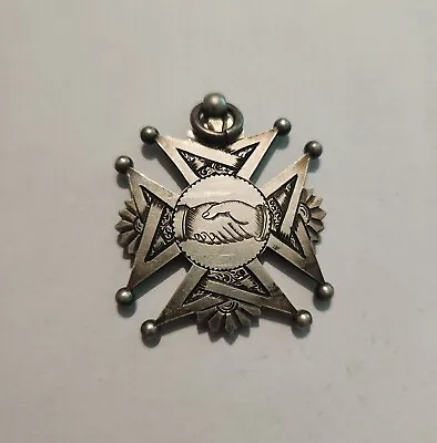 Silver Masonic Pendant / Medallion Maltese Cross Handshake Symbol 1905 17.2g • £24.99