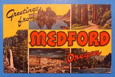Medford Oregon Large Letter Linen Postcard 1930's • $1.99