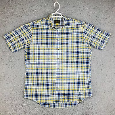 Cabellas Mens Blue Yellow Plaid Button Down Short Sleeve Shirt XLT • $21.15