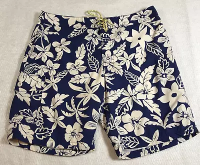 J. Crew Mens Swim Trunks Board Shorts Size 33 Blue Floral Drawstring Waist • $15.99