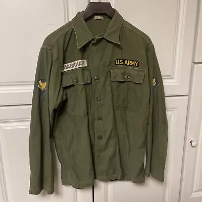 Vintage 1961 Vietnam Era US Army SHIRT MAN'S COTTON SATEEN OG 107 W/ PATCHES • $35