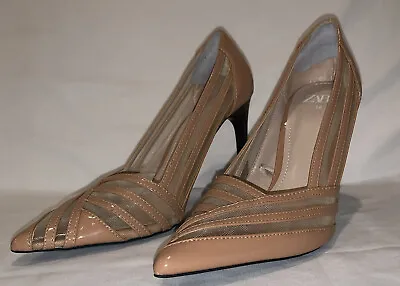 Zara Nude Geometric Mesh Women Sz 7.5 / 38 Stiletto Pump Heel Patent Leather • $19.99