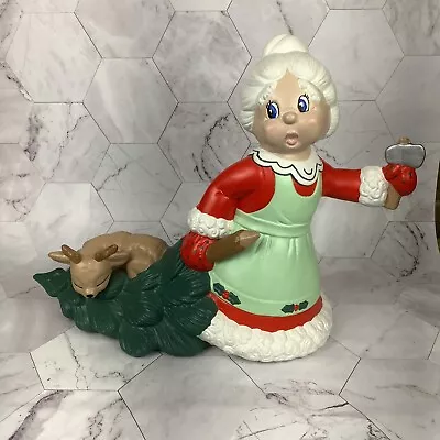 Vintage Ceramic Mrs Claus Pulling Tree Ceramic Mold Figurine 10” X 12 • $44.99