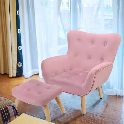 Velvet Kids Sofa Children Chair Seat Armchair W/Footstool Playroom Bedroom Gift • £79.91