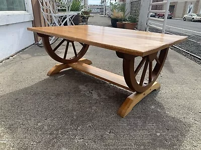 Rare - Solid Oak Wagon Wheel Coffee Table  Mid-Century  Rare Up Facing Wheel • $275