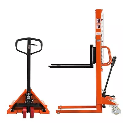 1100lbs Manual Stacker 63  Lift W/ Fixed Leg And 5500lb Hand Pallet Jack 48 X21  • $2060