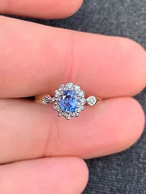 9ct Gold Diamond Sapphire Cluster Ring Vintage • £12.50