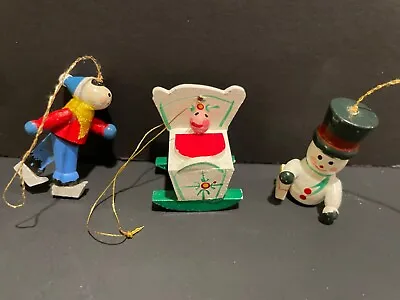 Vintage Mini Wooden Christmas Ornaments Set Of 3 • $12