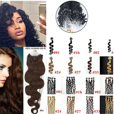 100% Remy Human Hair Extensions Body Wavy&curly 20INCH Microring Loop Bead Hair • $41.13