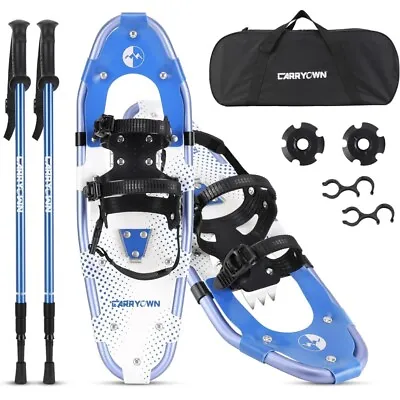 Lightweight 14” Kids Aluminum Terrain Snowshoes W/ Trekking Poles & Bag - Blue • $28.50