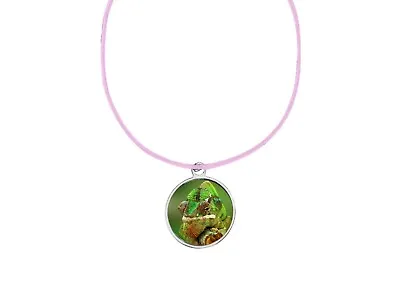 Chameleon Reptile Ref1z1 DOME On 18  Pink Cord Necklace Jewellery Gift Handmade • $9.82
