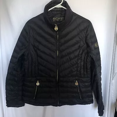 Michael Kors Black Gold MK Logo Quilted Down Packable Puffer Jacket SN 124779~S • $45