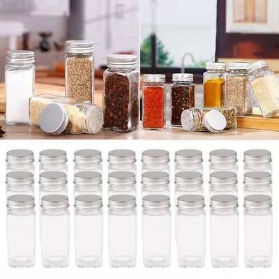 24x Spice Jars Bottles Airtight Salt Container Square Glass Seasoning Pots+label • £8.94